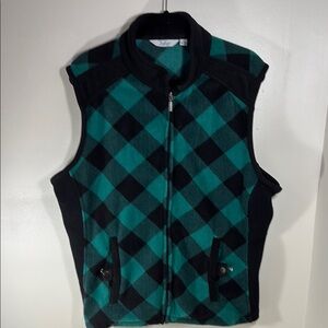Indigo Green and Black Fleece Vest with Stand-Up Collar